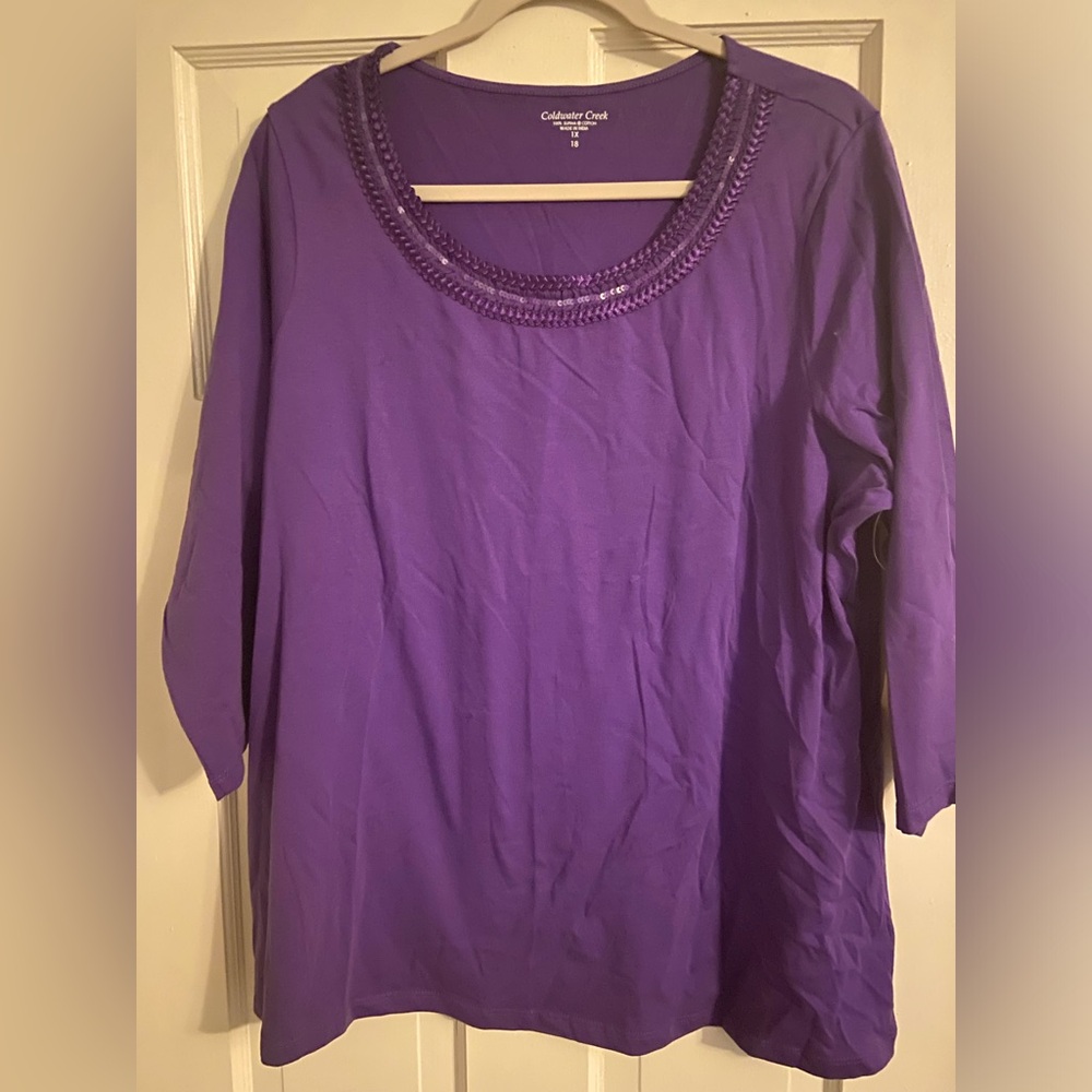 Purple sequin detailed 3/4 sleeve Coldwater Creek tee